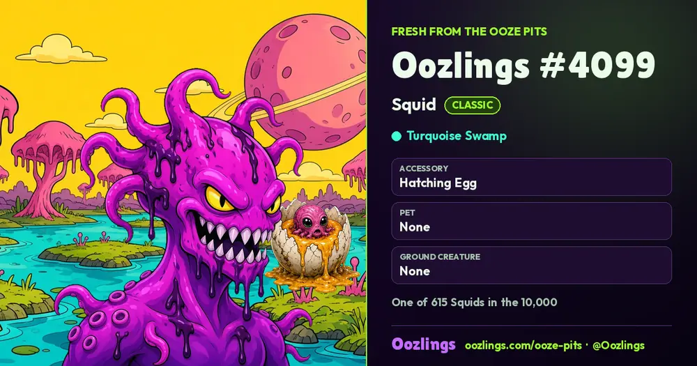 Oozlings #4099, a Classic Squid in Turquoise Swamp