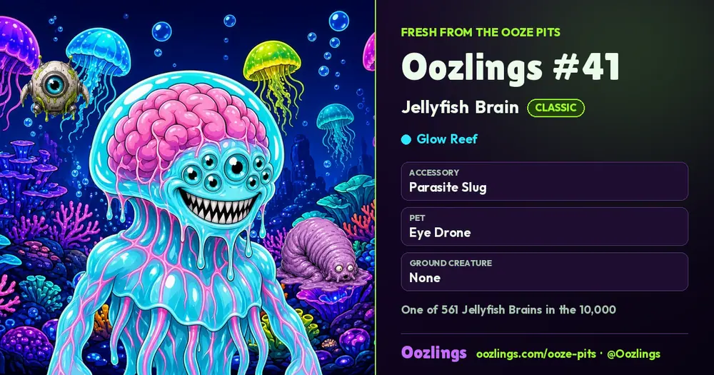 Oozlings #41, a Classic Jellyfish Brain in Glow Reef