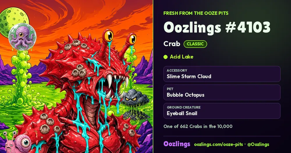 Oozlings #4103, a Classic Crab in Acid Lake