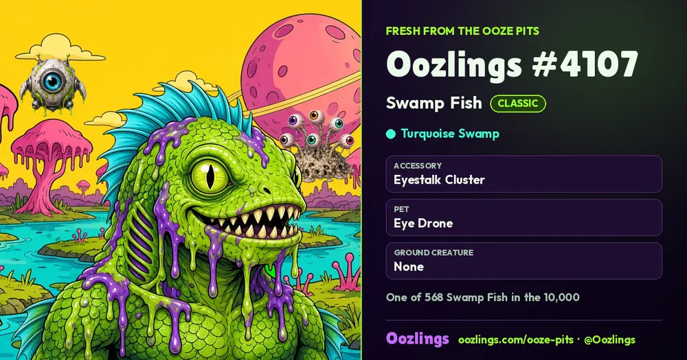 Oozlings #4107, a Classic Swamp Fish in Turquoise Swamp