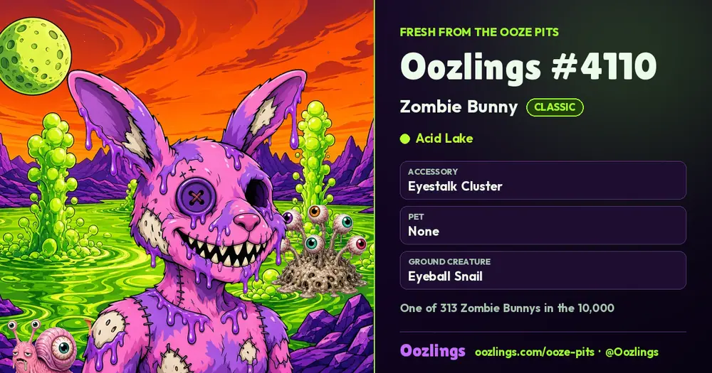 Oozlings #4110, a Classic Zombie Bunny in Acid Lake
