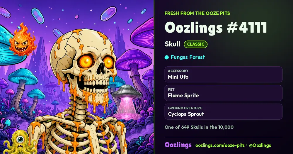 Oozlings #4111, a Classic Skull in Fungus Forest