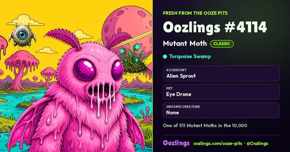Oozlings #4114, a Classic Mutant Moth in Turquoise Swamp