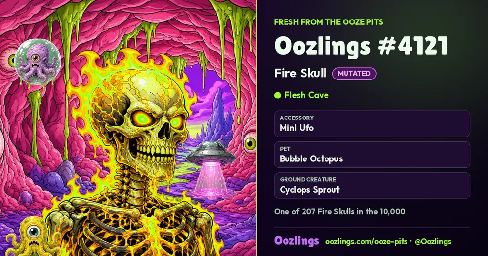 Oozlings #4121, a Mutated Fire Skull in Flesh Cave