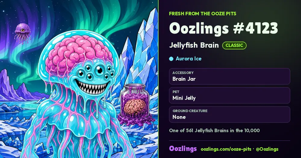 Oozlings #4123, a Classic Jellyfish Brain in Aurora Ice