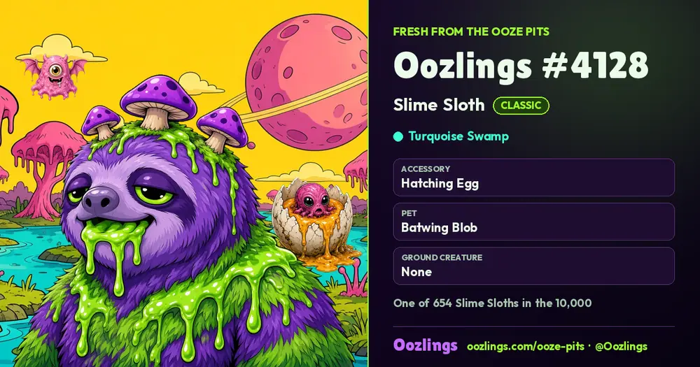 Oozlings #4128, a Classic Slime Sloth in Turquoise Swamp