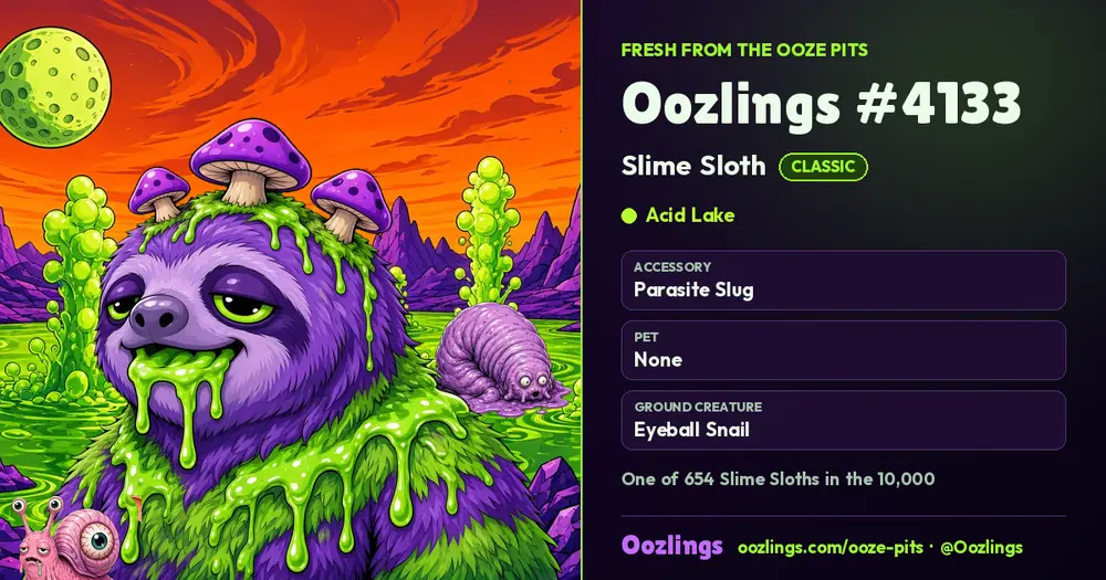 Oozlings #4133, a Classic Slime Sloth in Acid Lake
