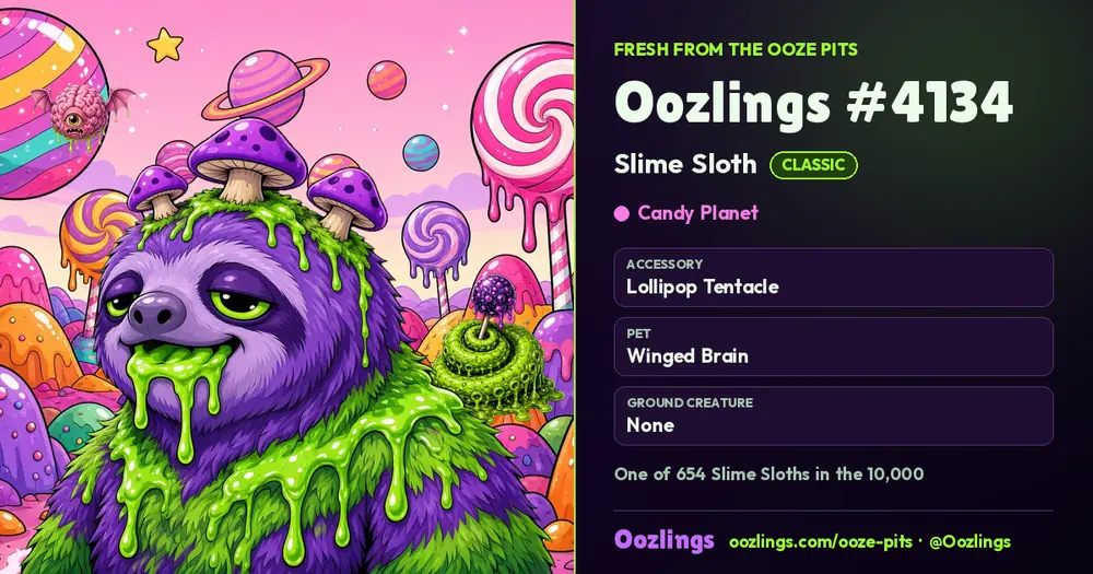 Oozlings #4134, a Classic Slime Sloth in Candy Planet