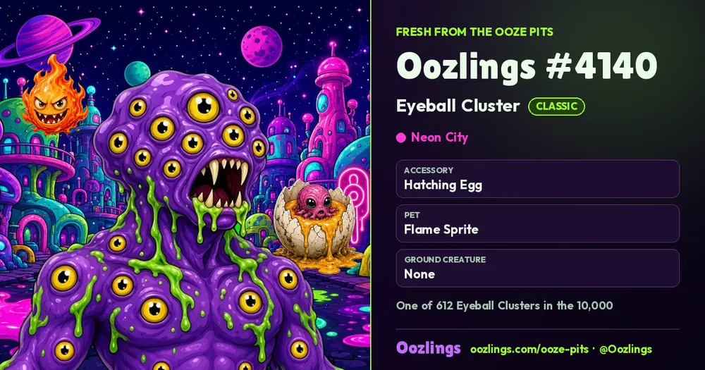 Oozlings #4140, a Classic Eyeball Cluster in Neon City