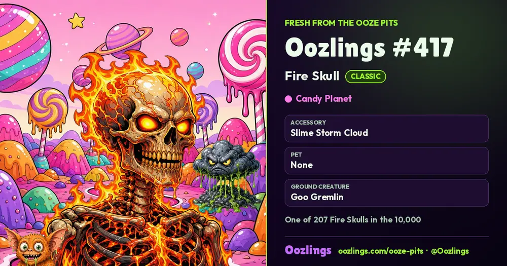 Oozlings #417, a Classic Fire Skull in Candy Planet