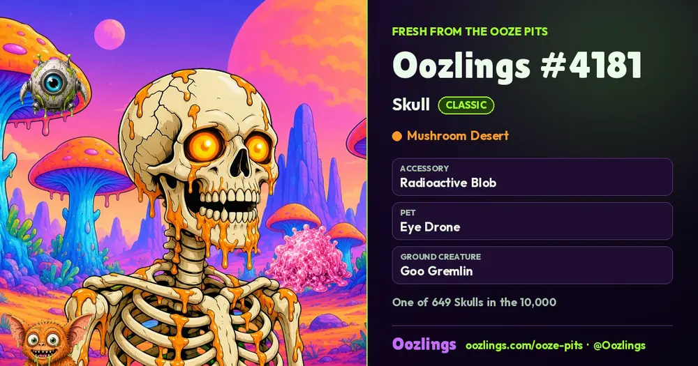 Oozlings #4181, a Classic Skull in Mushroom Desert