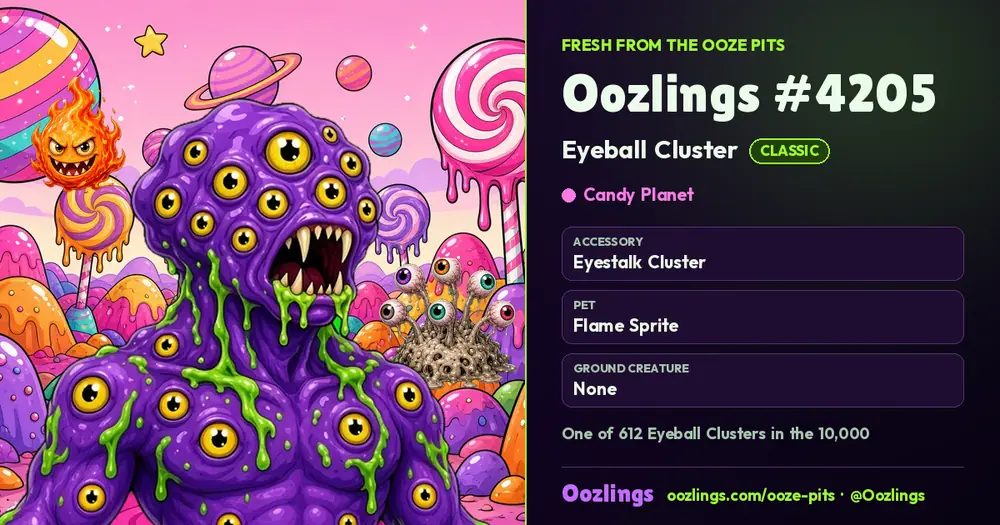 Oozlings #4205, a Classic Eyeball Cluster in Candy Planet