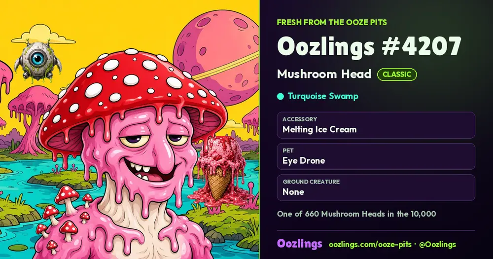 Oozlings #4207, a Classic Mushroom Head in Turquoise Swamp