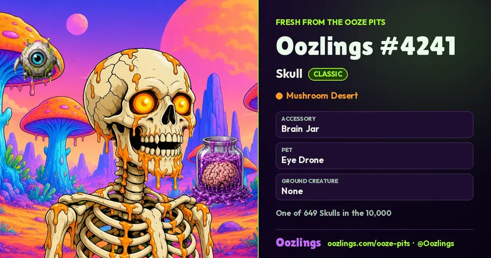 Oozlings #4241, a Classic Skull in Mushroom Desert