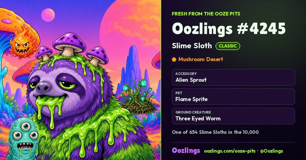 Oozlings #4245, a Classic Slime Sloth in Mushroom Desert