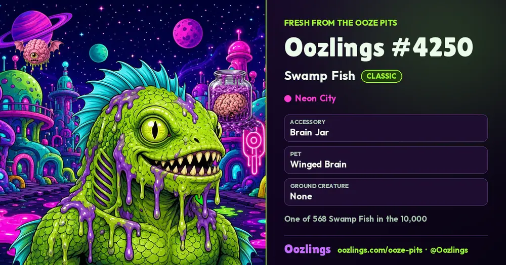 Oozlings #4250, a Classic Swamp Fish in Neon City