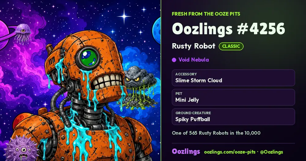 Oozlings #4256, a Classic Rusty Robot in Void Nebula
