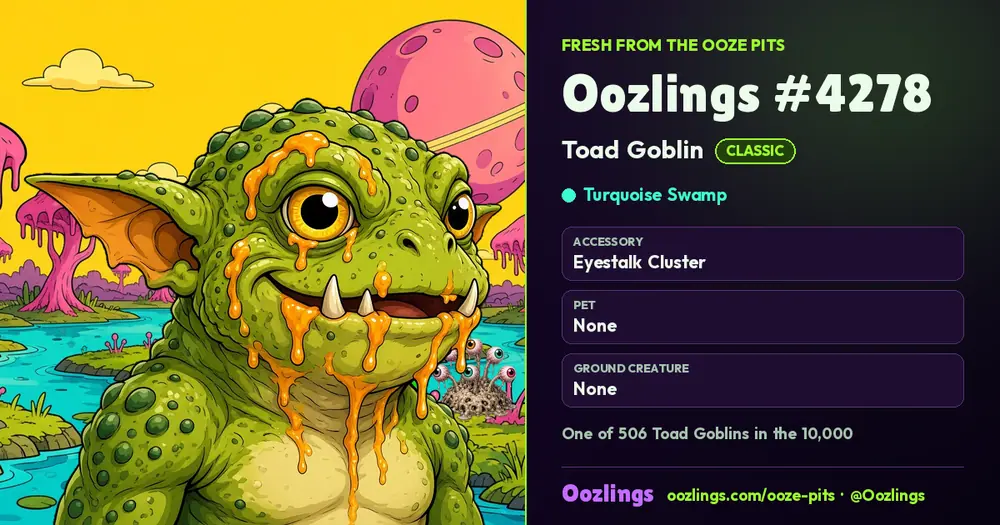 Oozlings #4278, a Classic Toad Goblin in Turquoise Swamp