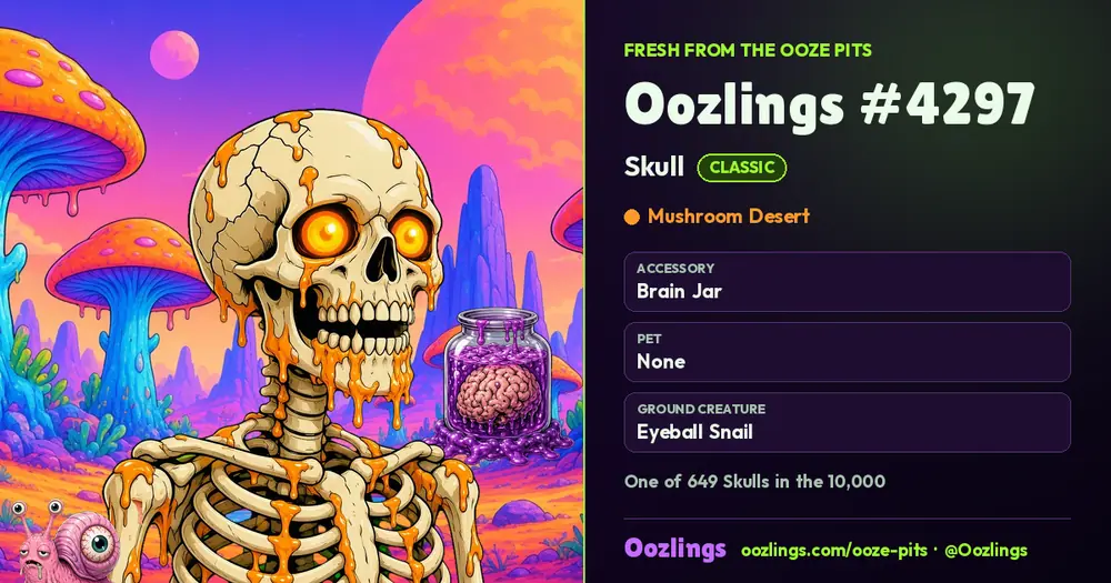 Oozlings #4297, a Classic Skull in Mushroom Desert