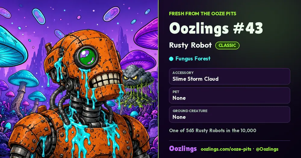 Oozlings #43, a Classic Rusty Robot in Fungus Forest