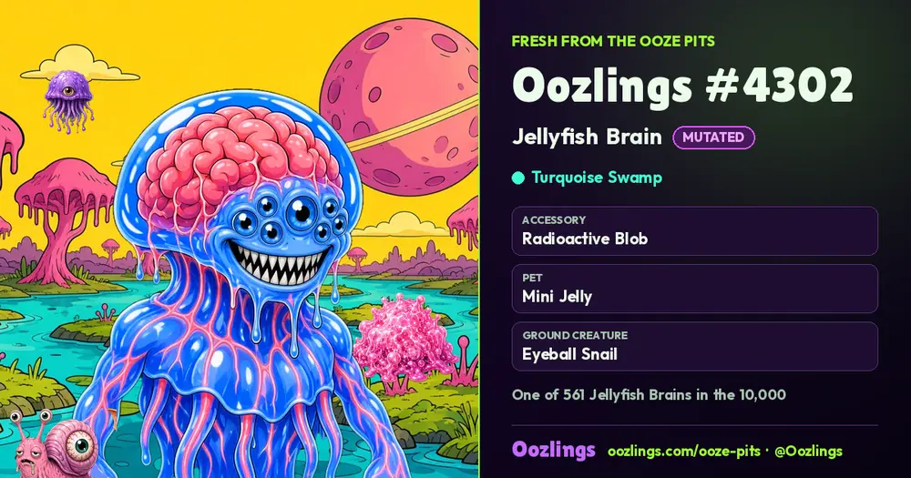 Oozlings #4302, a Mutated Jellyfish Brain in Turquoise Swamp