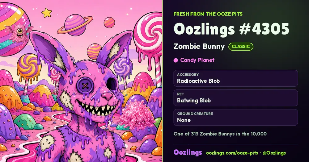Oozlings #4305, a Classic Zombie Bunny in Candy Planet