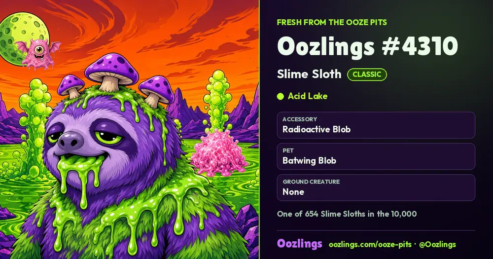 Oozlings #4310, a Classic Slime Sloth in Acid Lake