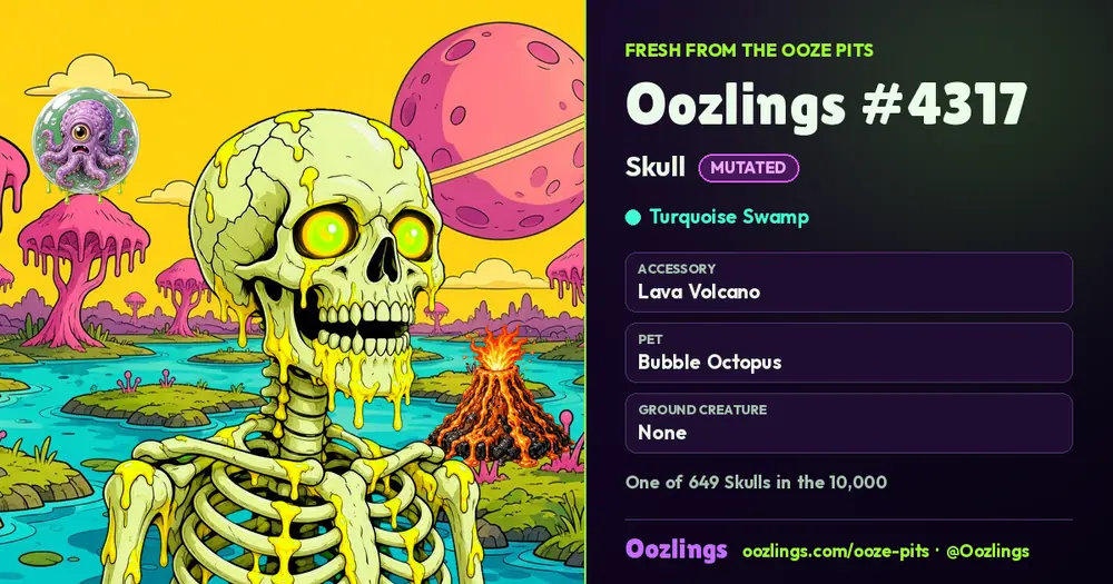 Oozlings #4317, a Mutated Skull in Turquoise Swamp