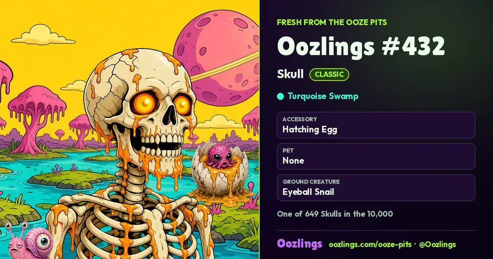Oozlings #432, a Classic Skull in Turquoise Swamp