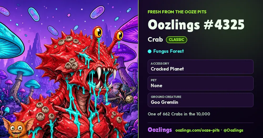 Oozlings #4325, a Classic Crab in Fungus Forest