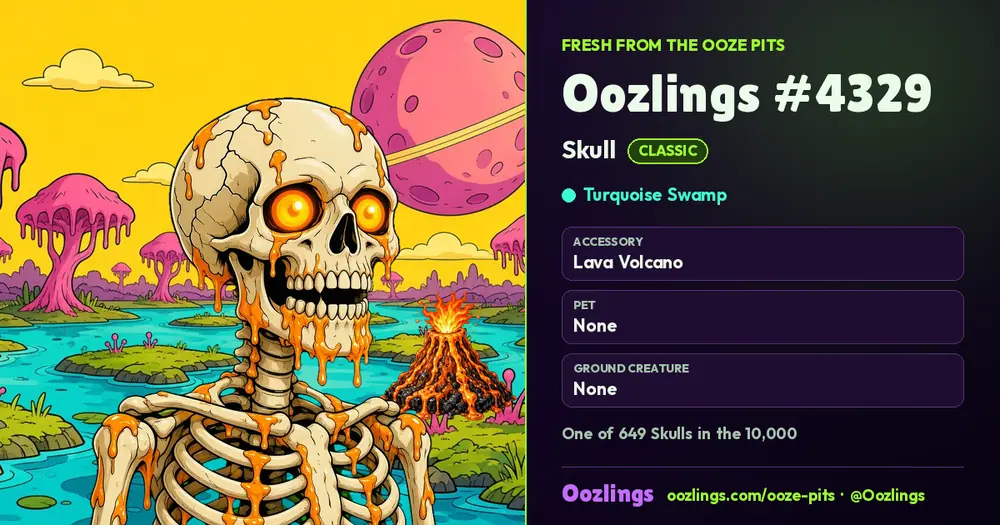 Oozlings #4329, a Classic Skull in Turquoise Swamp
