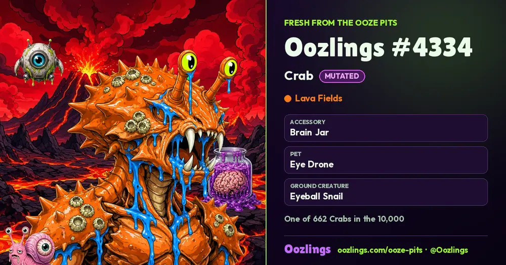 Oozlings #4334, a Mutated Crab in Lava Fields