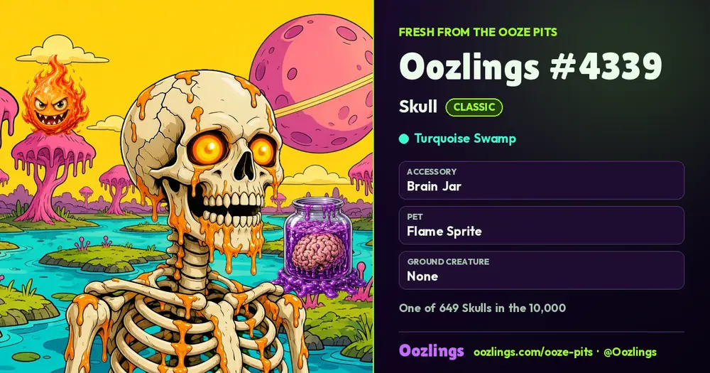 Oozlings #4339, a Classic Skull in Turquoise Swamp