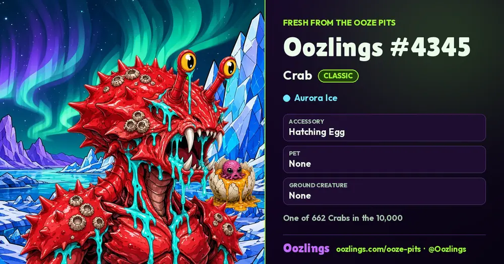 Oozlings #4345, a Classic Crab in Aurora Ice