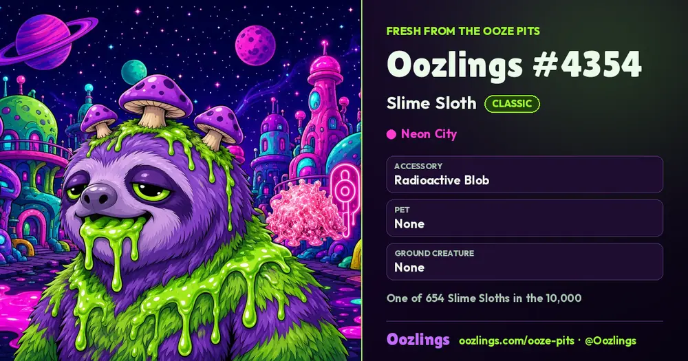 Oozlings #4354, a Classic Slime Sloth in Neon City