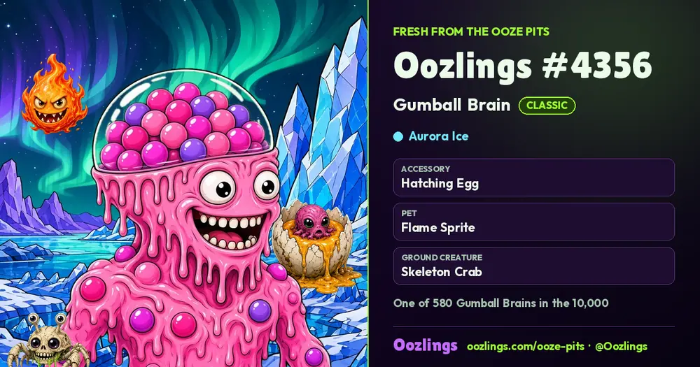 Oozlings #4356, a Classic Gumball Brain in Aurora Ice