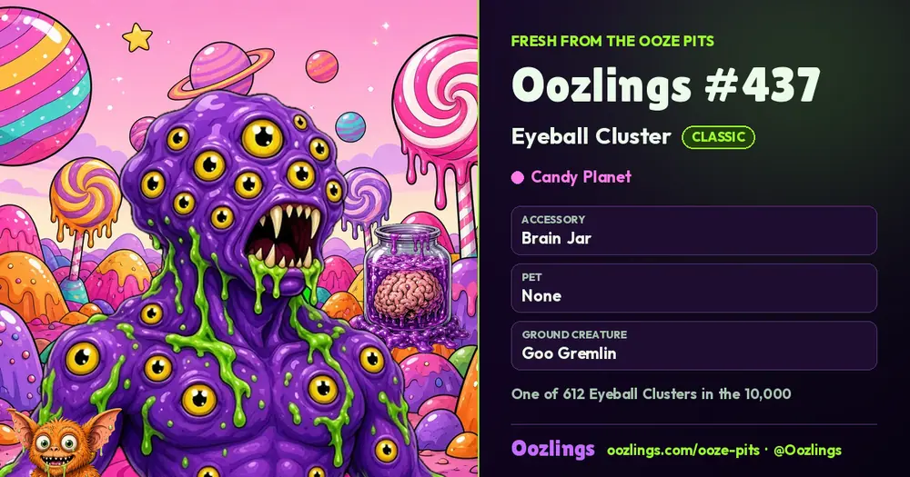 Oozlings #437, a Classic Eyeball Cluster in Candy Planet