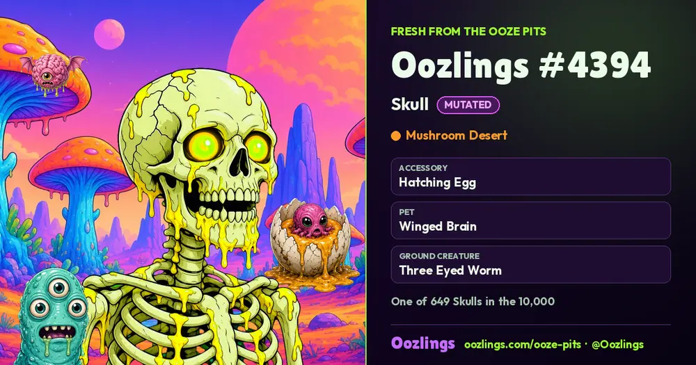 Oozlings #4394, a Mutated Skull in Mushroom Desert