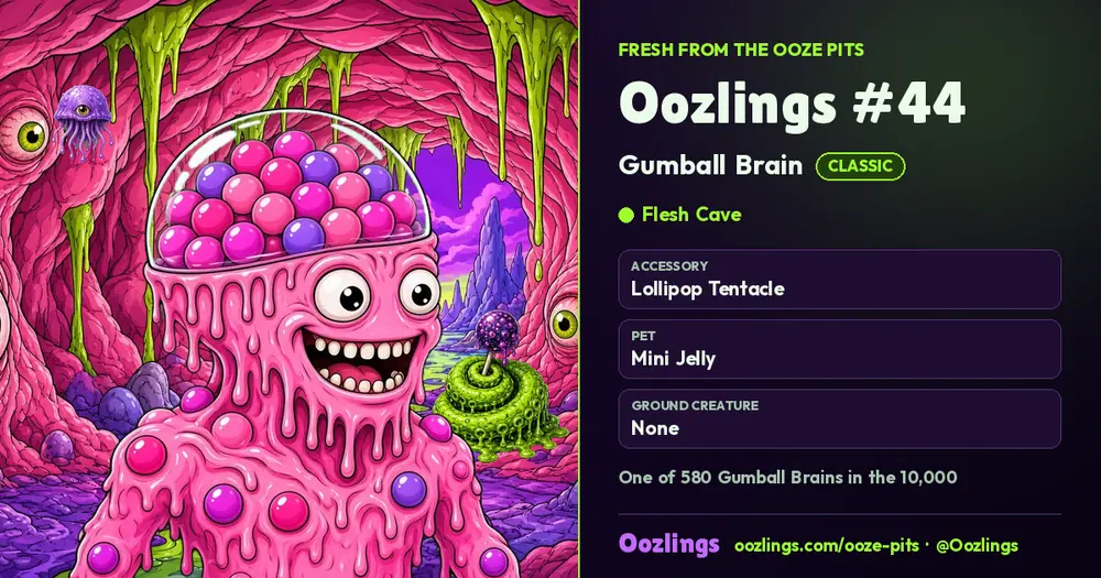 Oozlings #44, a Classic Gumball Brain in Flesh Cave