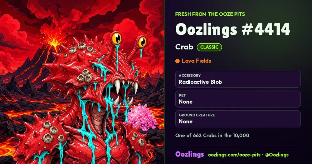 Oozlings #4414, a Classic Crab in Lava Fields