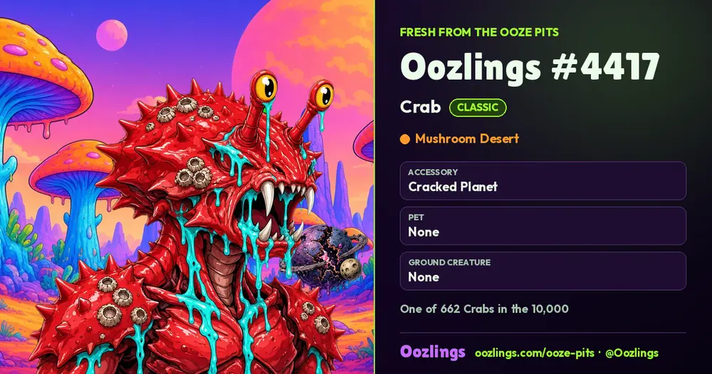 Oozlings #4417, a Classic Crab in Mushroom Desert