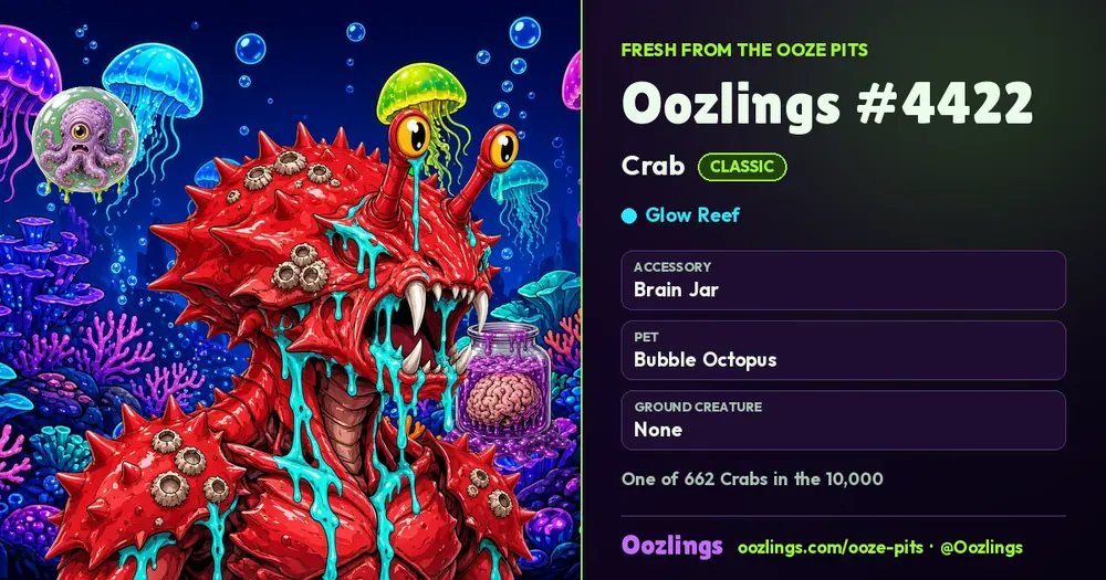 Oozlings #4422, a Classic Crab in Glow Reef