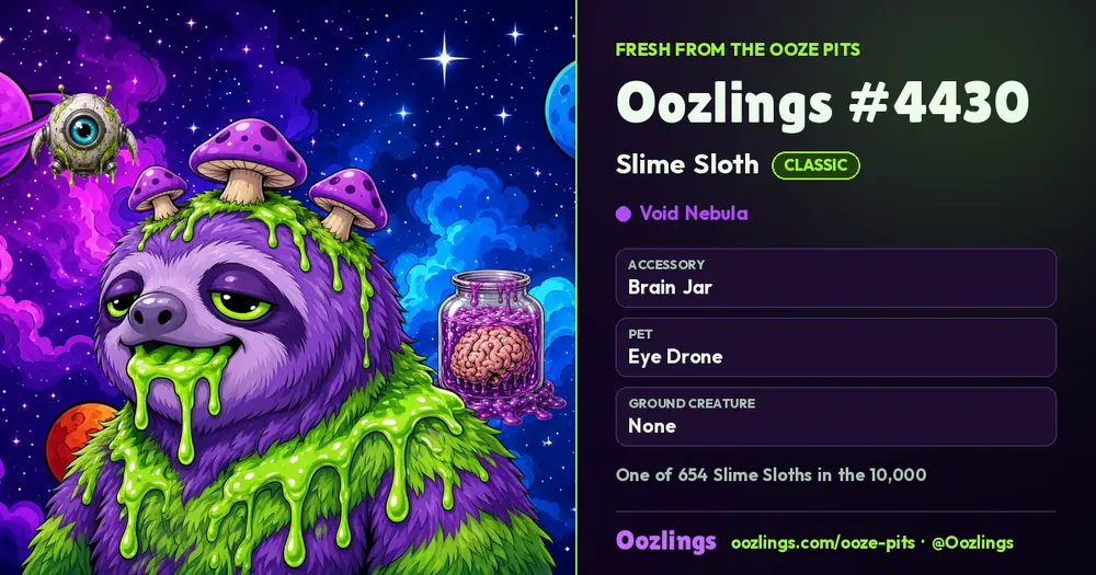 Oozlings #4430, a Classic Slime Sloth in Void Nebula