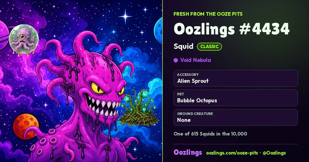 Oozlings #4434, a Classic Squid in Void Nebula