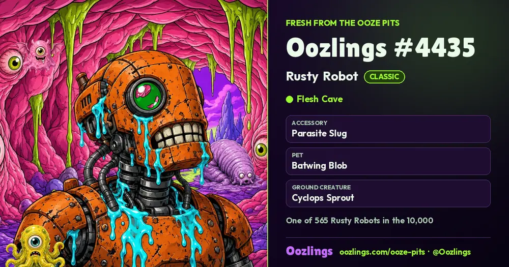 Oozlings #4435, a Classic Rusty Robot in Flesh Cave