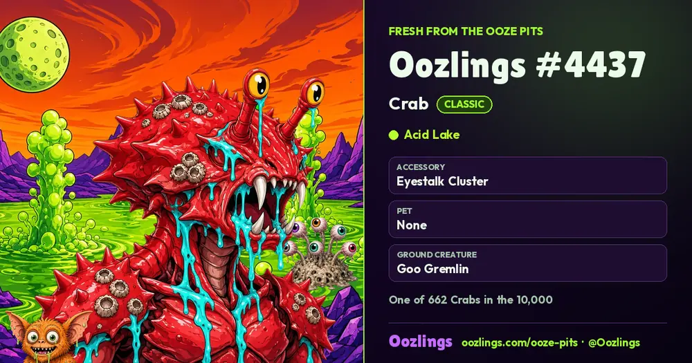 Oozlings #4437, a Classic Crab in Acid Lake