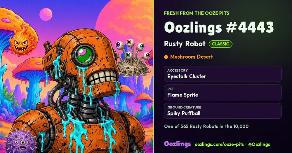Oozlings #4443, a Classic Rusty Robot in Mushroom Desert