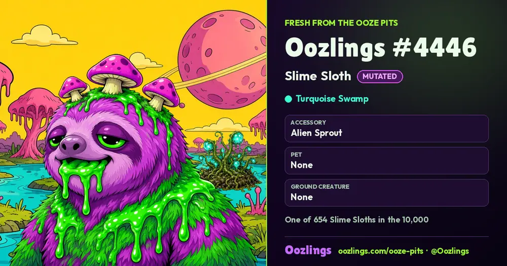 Oozlings #4446, a Mutated Slime Sloth in Turquoise Swamp