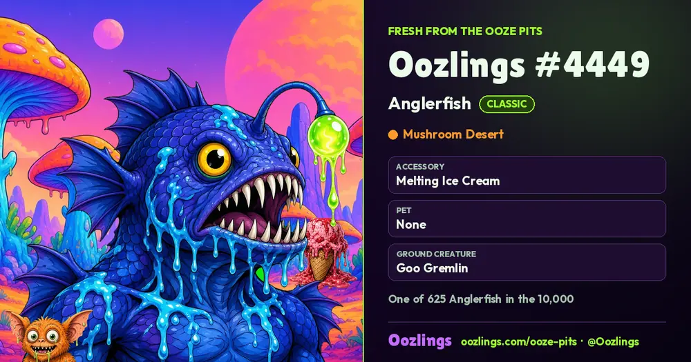 Oozlings #4449, a Classic Anglerfish in Mushroom Desert