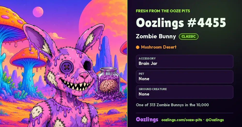 Oozlings #4455, a Classic Zombie Bunny in Mushroom Desert